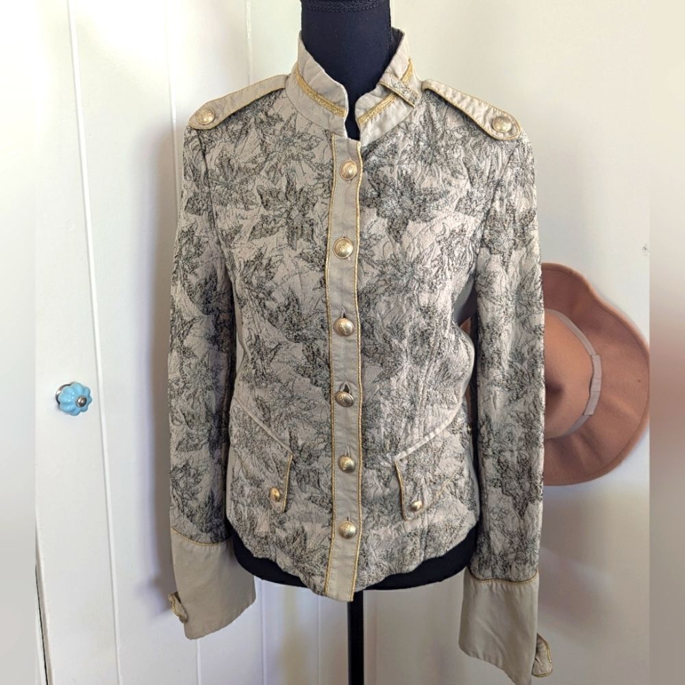 Pinko Gold Floral Military Jacket 10 Maximalist Metallic Boho Preppy Brocade